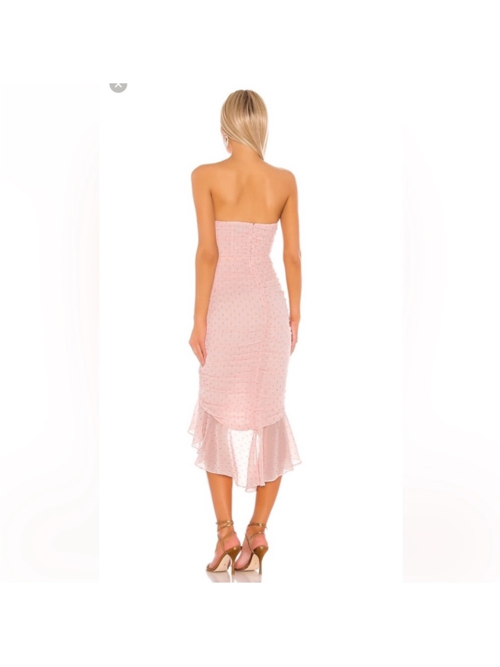 Revolve Midi Dress - Michael Costello 💗🌸 pink gold high low ruffle - Picture 3 of 12